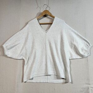 Pure Jill Womens Top XL V Neck Knit Speckled Short‎ Kimono Sleeve Pullover Comfy